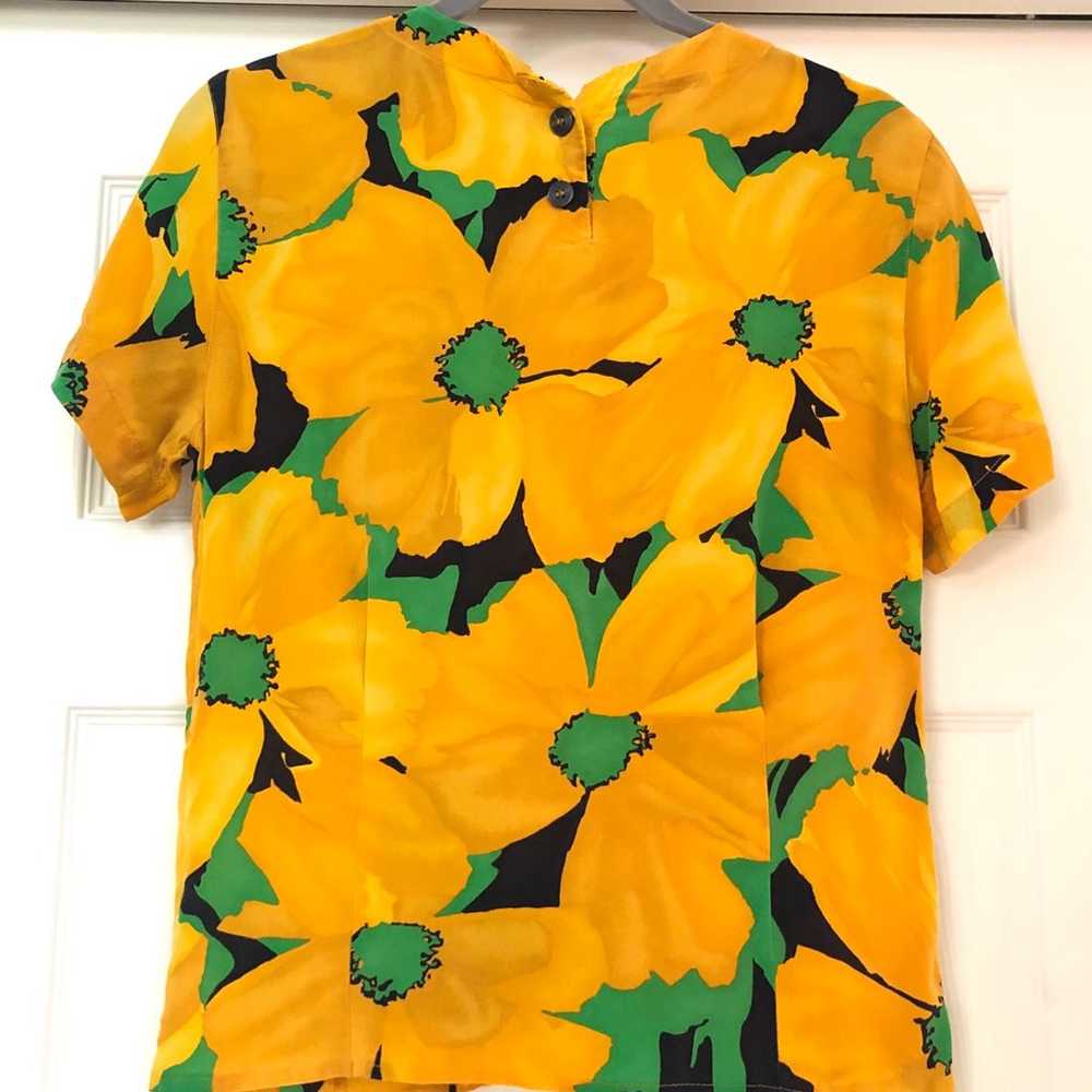 Vintage Silk Vibrant Floral Print Top Blouse - image 4