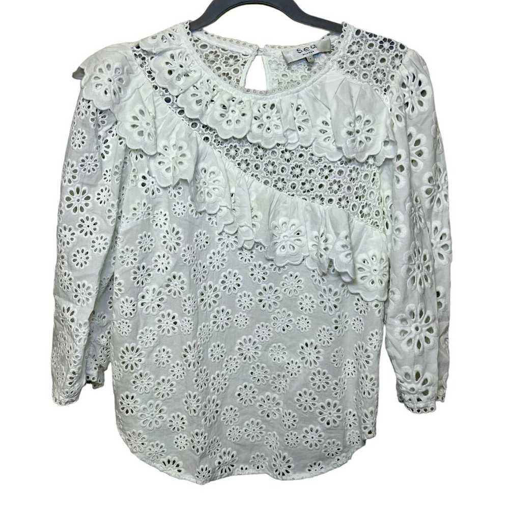 Sea New York Edie Eyelet lace 3/4 sleeve top - image 2