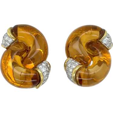 18K Yellow Gold Citrine and Diamond Earring