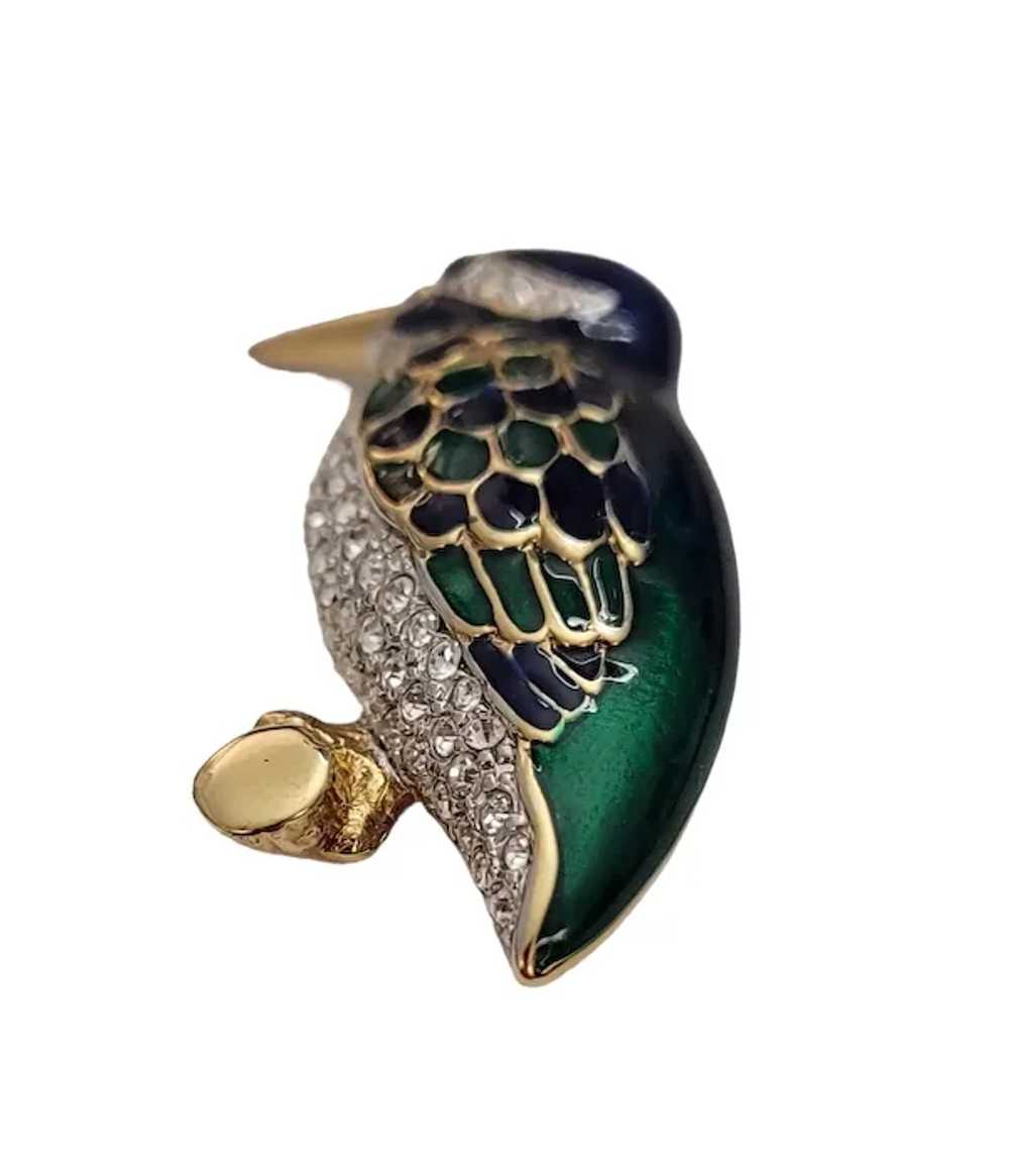 iG Brand Blue, Green Enamel Clear Rhinestone Bird… - image 4