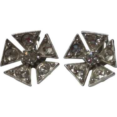 1950's Bogoff Clear Clip Rhinestones Earrings