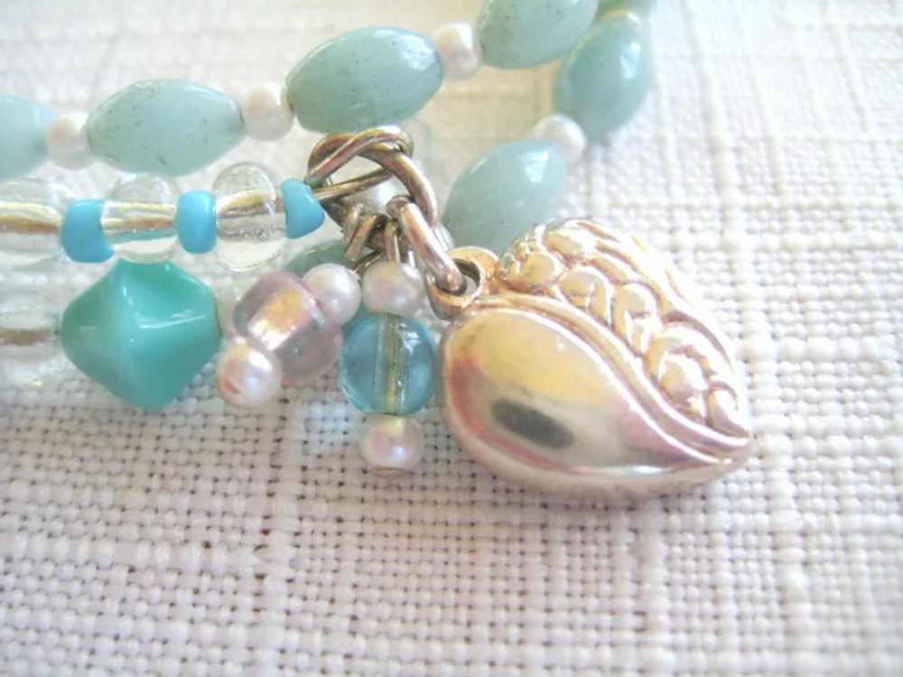 Aqua Beaded Wrap Bracelet with Silver Heart - image 4