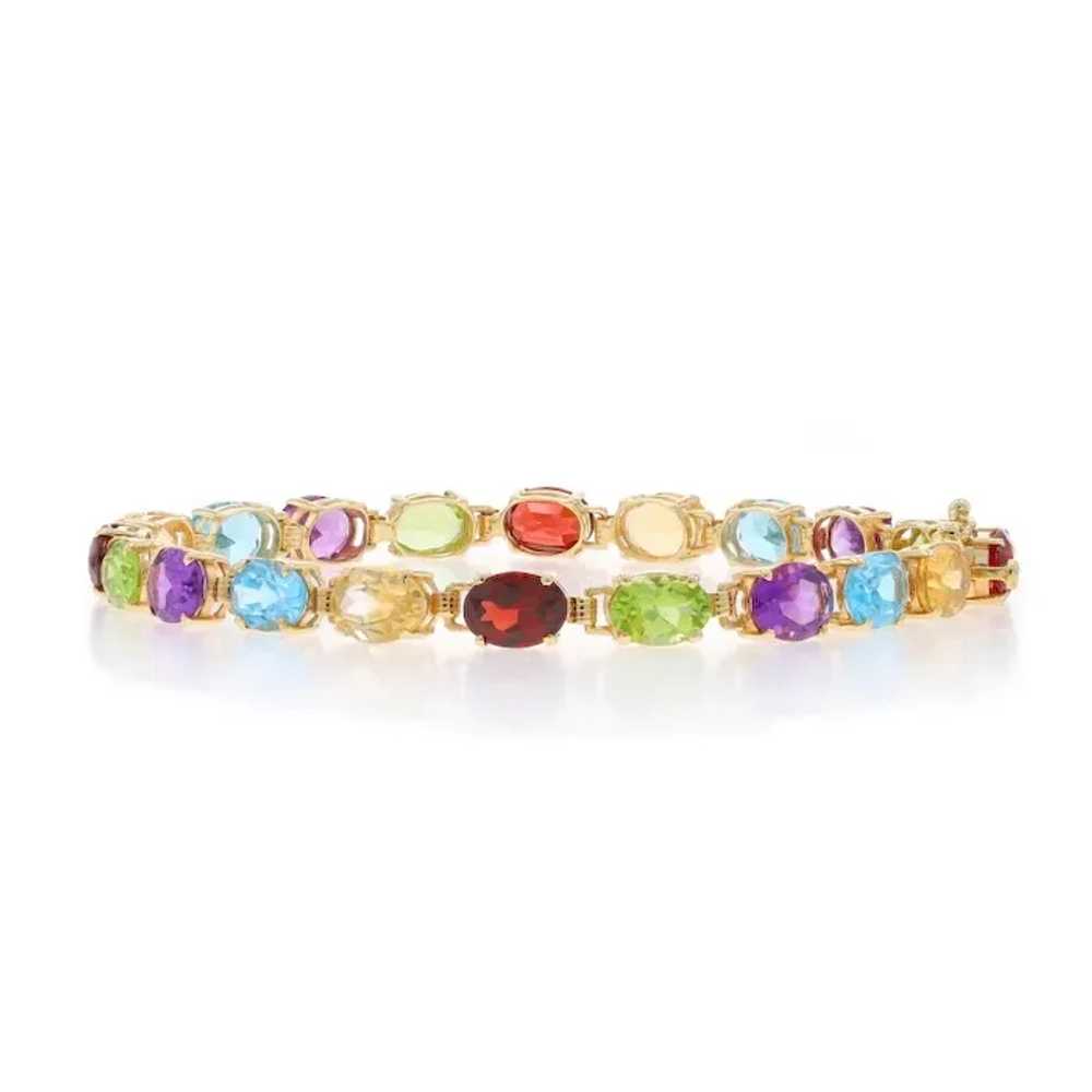 Yellow Gold Blue Topaz Garnet Peridot Tennis Brac… - image 4