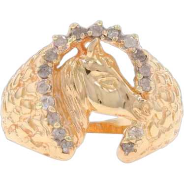 Yellow Gold Diamond Equestrian Ring 14k Round .40c