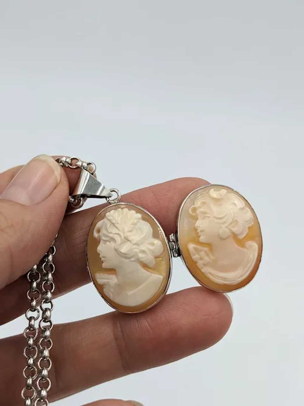 Vintage Cameo Sterling Silver Locket Double Sided… - image 8