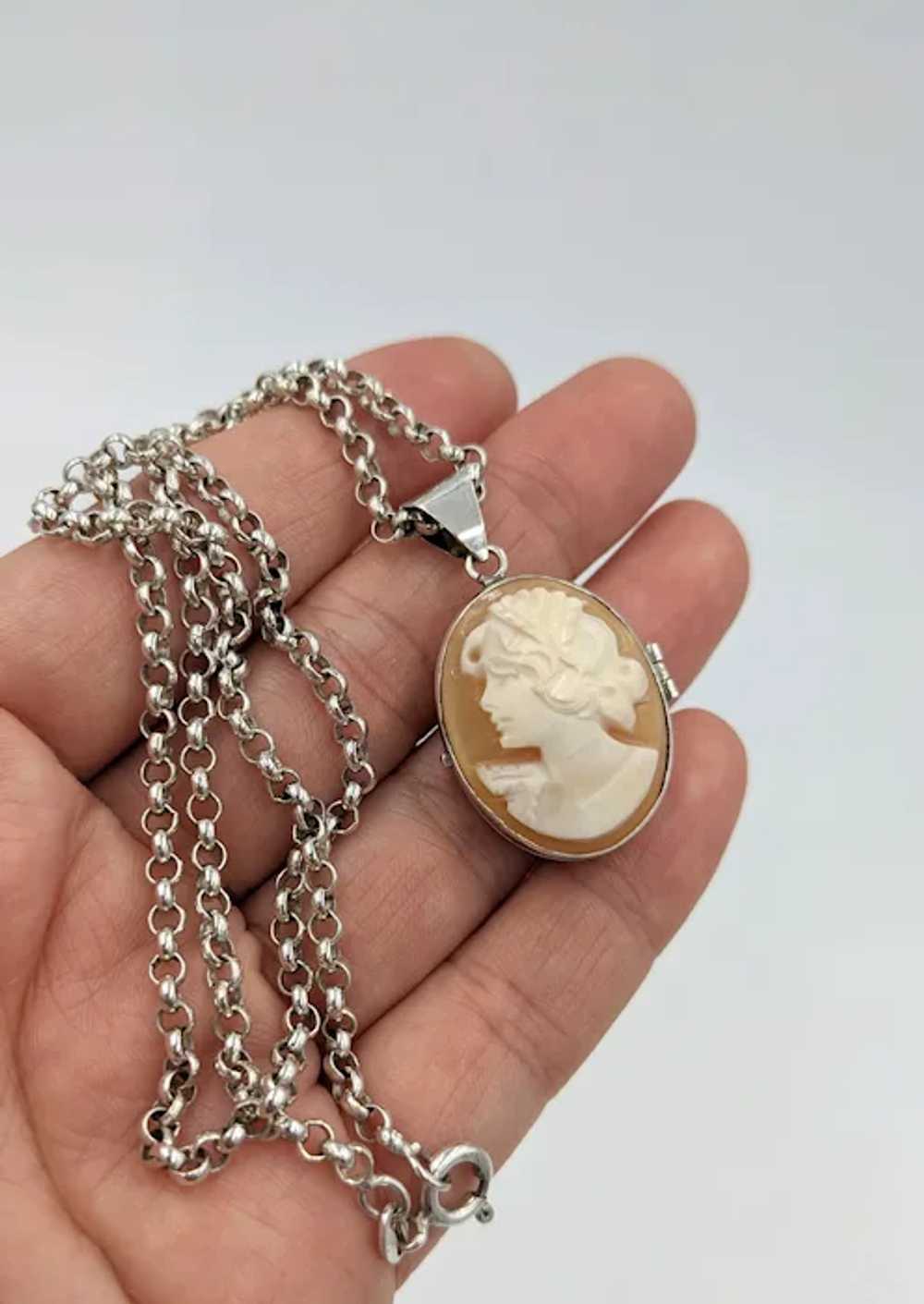 Vintage Cameo Sterling Silver Locket Double Sided… - image 9