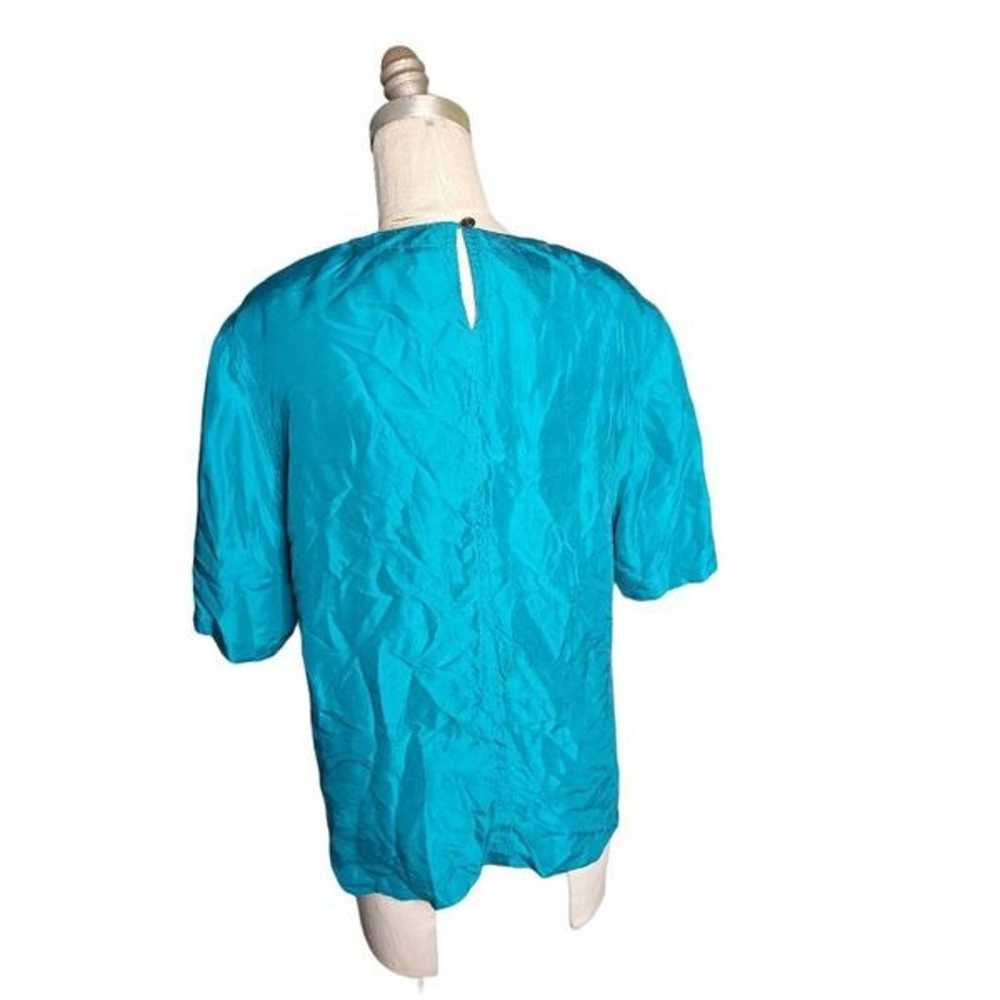 Vintage 90s Teal August Silk Blouse 100% silk - S… - image 2