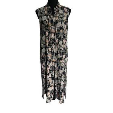 Zara Black Floral Print Button Front Midi Dress - 