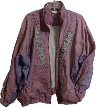 Vintage windbreaker mauve floral 2X Golden Girls … - image 1