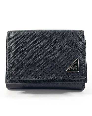 Prada Black Leather Trifold Wallet with Textured … - image 1