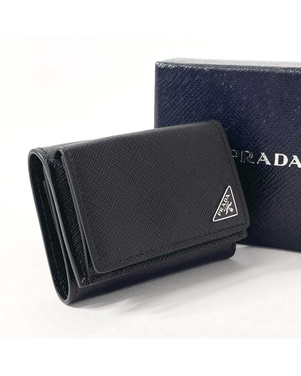 Prada Black Leather Trifold Wallet with Textured … - image 2
