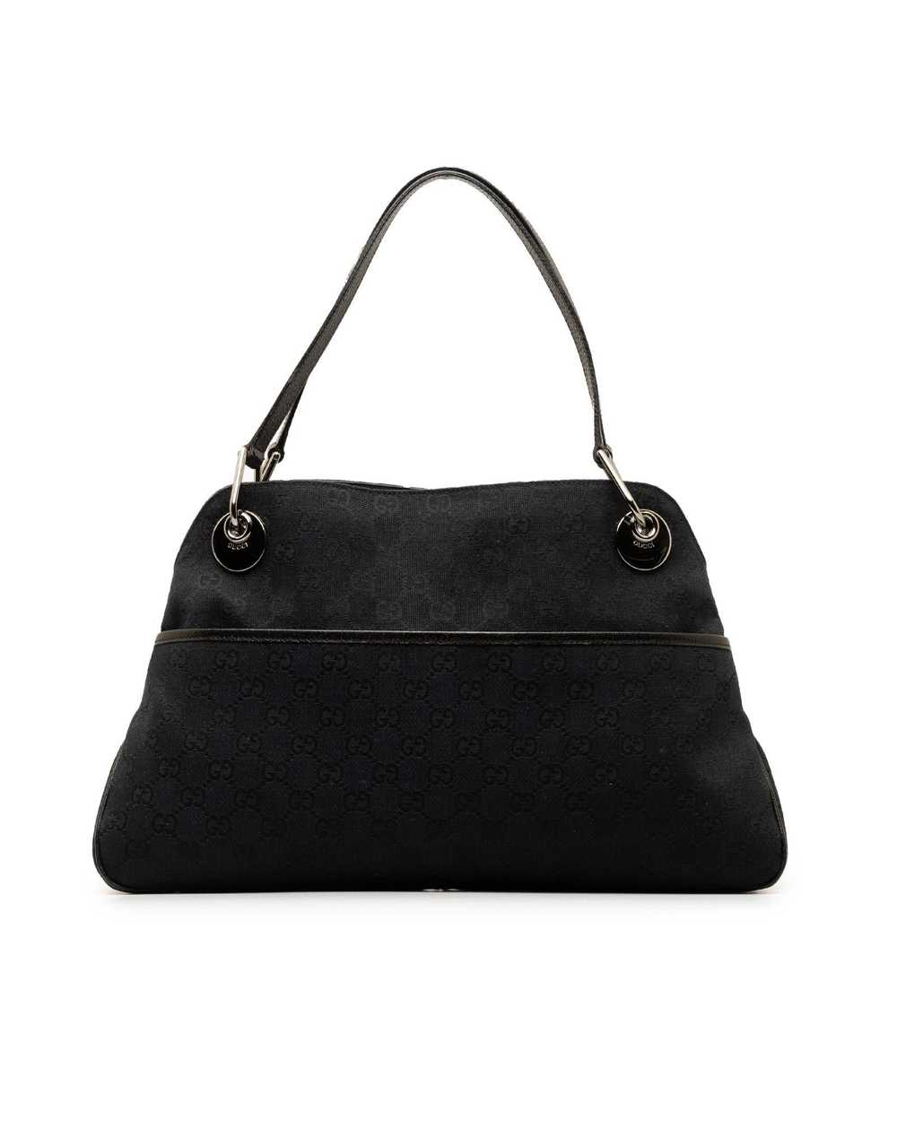 Gucci Canvas Shoulder Bag with Leather Trim and M… - image 1