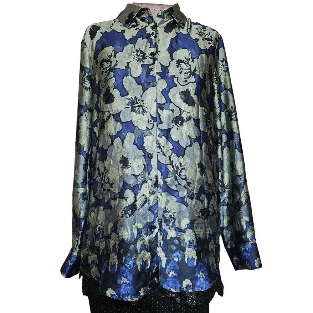 Banana Republic Floral Satin Long Sleeve Blouse S… - image 1