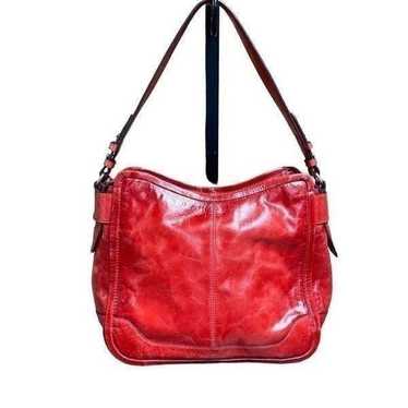 Frye Mel Red Leather Hobo Shoulder Bag