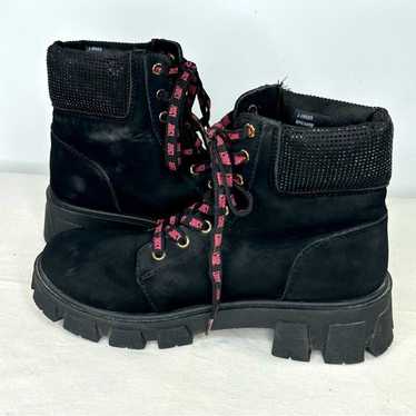 Juicy Couture Jinger Flat Heel Black Lace-up Boots
