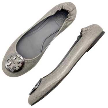 Tory Burch Reva Flat Silver Pewter Leather Large S