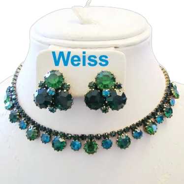 WEISS Tantalizing TEAL & Emerald GREEN Rhinestones