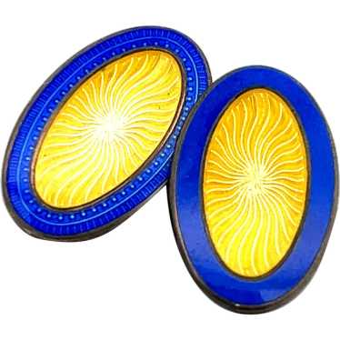 Art Deco Sterling Silver Yellow and Blue Enameled 