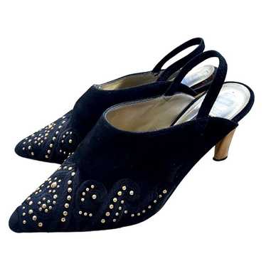 Vintage 90's Wild Pair 7.5 STUDDED Suede Slingbac… - image 1