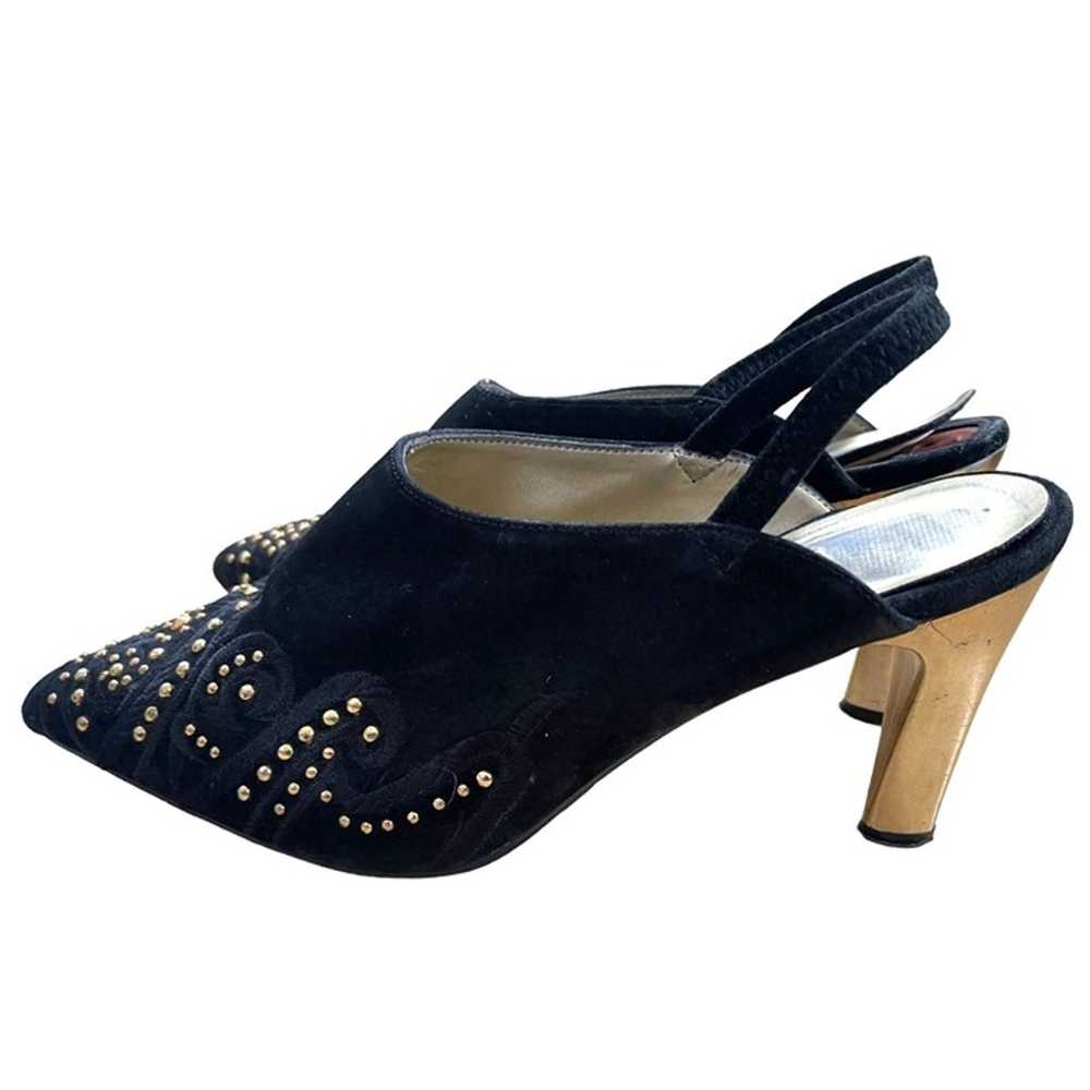 Vintage 90's Wild Pair 7.5 STUDDED Suede Slingbac… - image 3