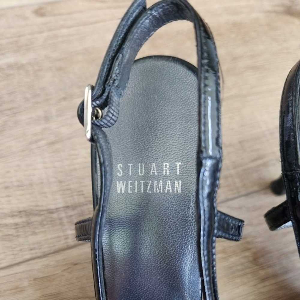 Stuart Weitzman Black Patent Leather Bow Slingbac… - image 3