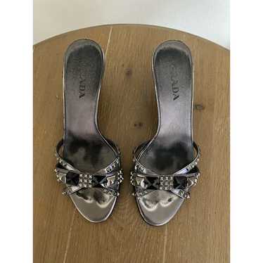 VTG Prada pewter studded slip on kitten heels 36 1