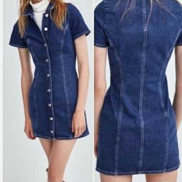 Zara TRF Denim Dark Wash Button Up Mini Dress siz… - image 1
