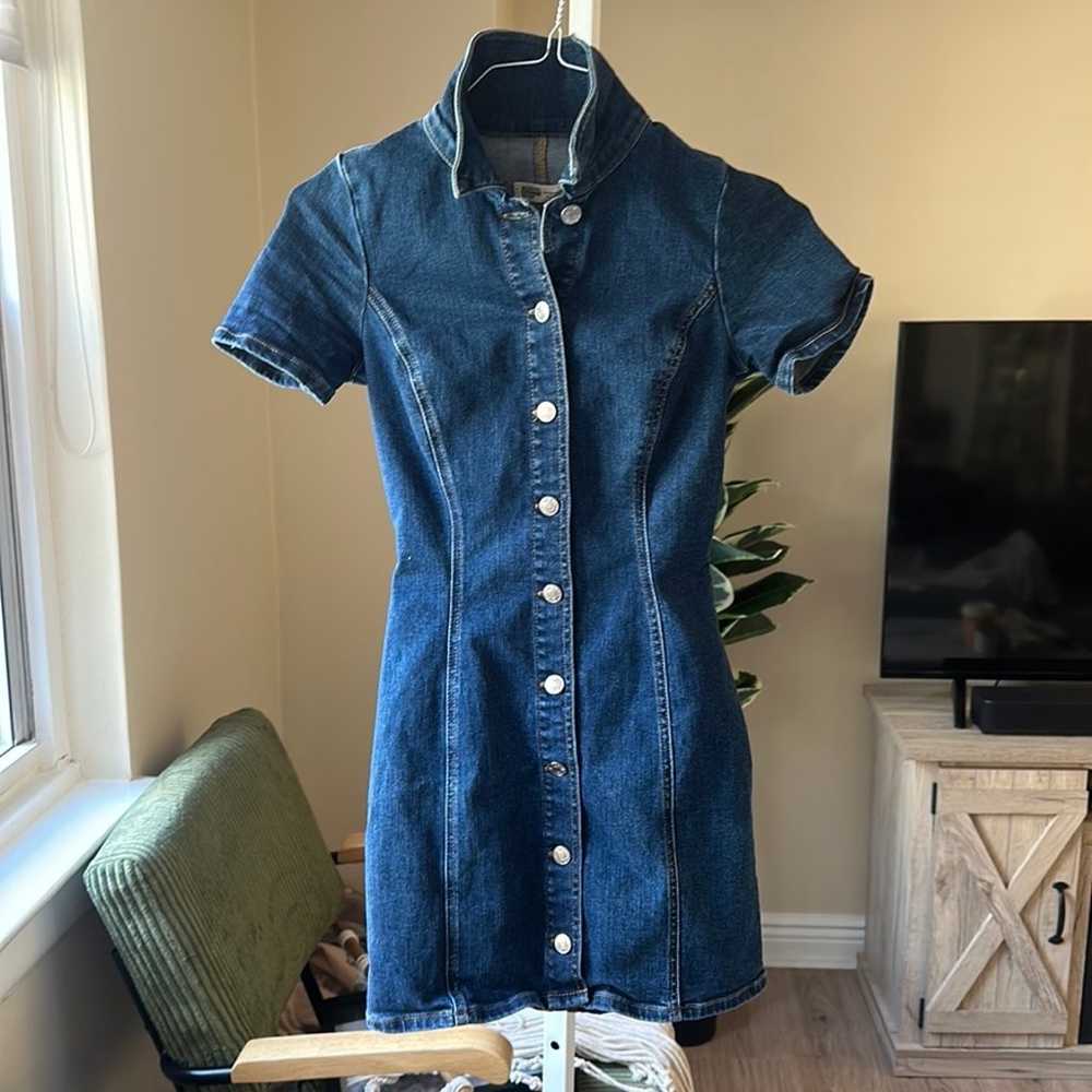 Zara TRF Denim Dark Wash Button Up Mini Dress siz… - image 3