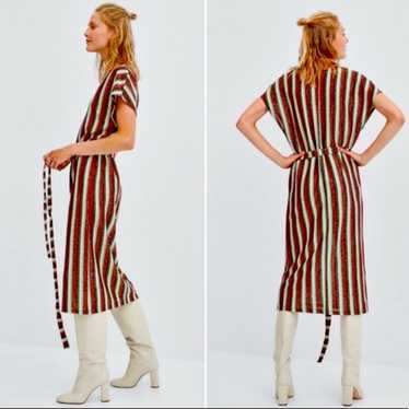 Zara Metallic Striped Belted MIDI Dress Size Mediu