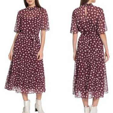 Maggy London Burgundy & White Floral Tiered Midi … - image 1