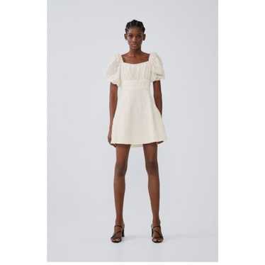 Zara NWOT Textured mini dress puff sleeve size med