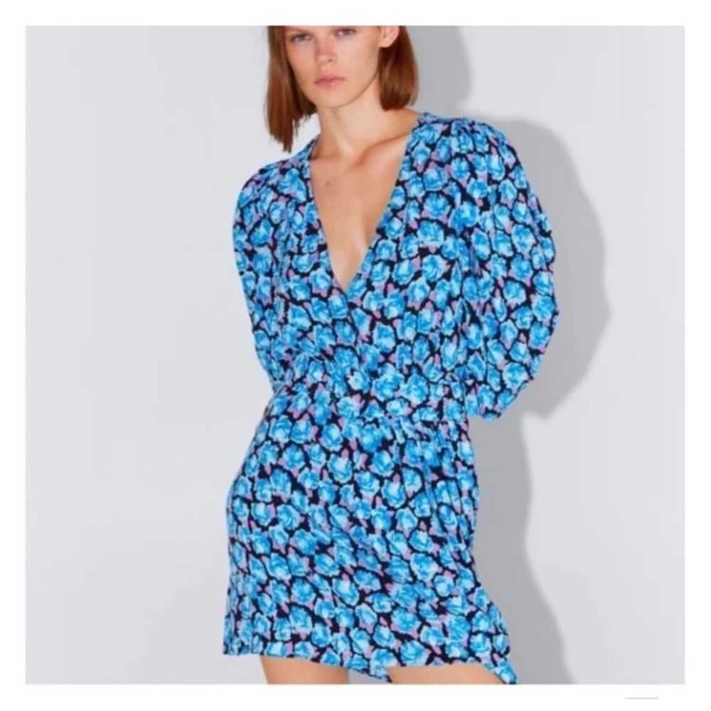 ZARA BLUE FLORAL DRESS SMALL - image 2