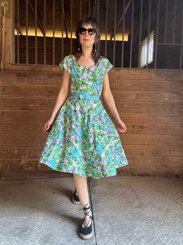 1950s Cotton Floral Dress