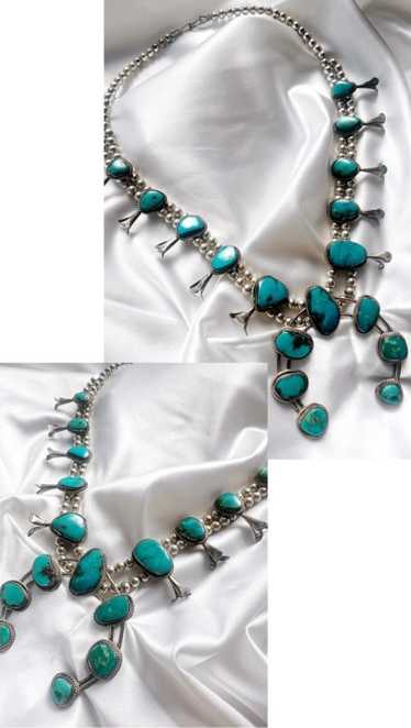 60s sterling silver & turquoise squash blossom nec