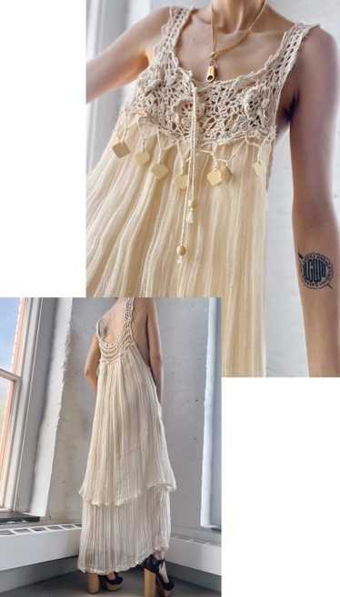 70s gauze cotton & seashell dress