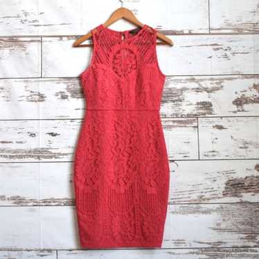 LIPSY  Women's Coral Sheath Lace Dress Size 4