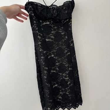 Hello Molly black lace milkmaid mini dress