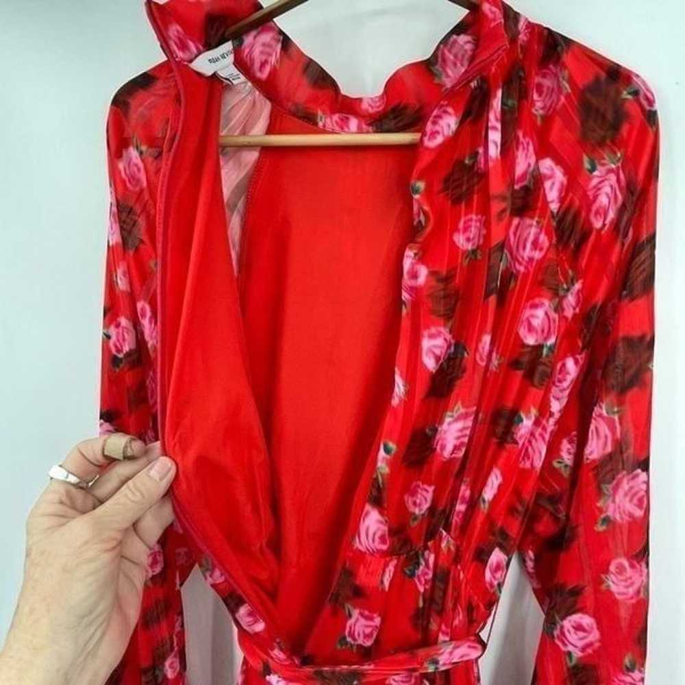 Urban Revivo Red Long Sleeve Floral Print Belted … - image 9