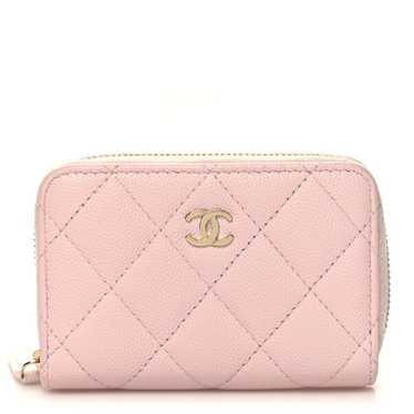 CHANEL Caviar Quilted Zip Coin Purse Light Pink