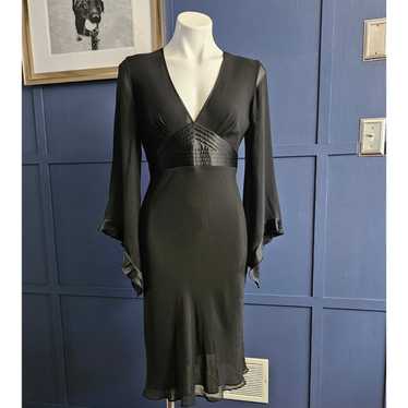 Express Sheer Sleeve V Neck Black Silk Dress sz 8 - image 1