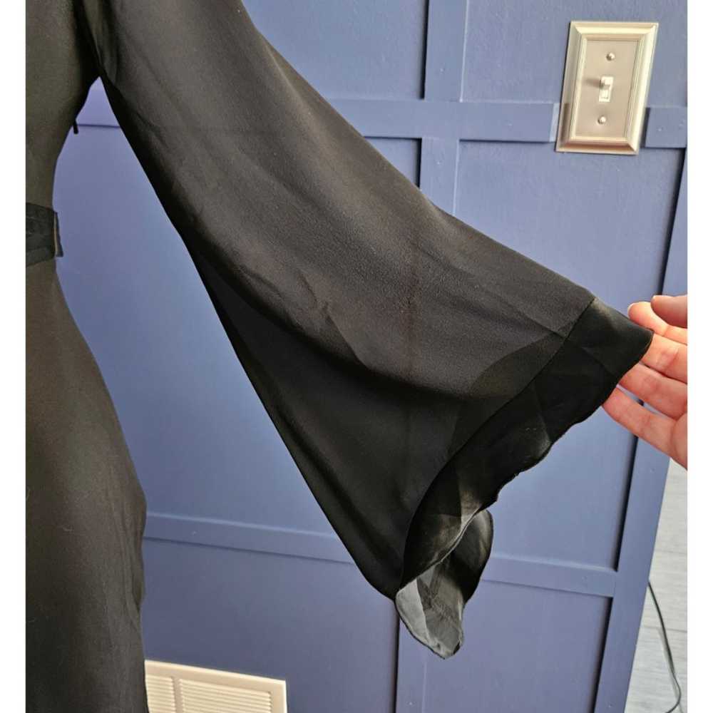 Express Sheer Sleeve V Neck Black Silk Dress sz 8 - image 2
