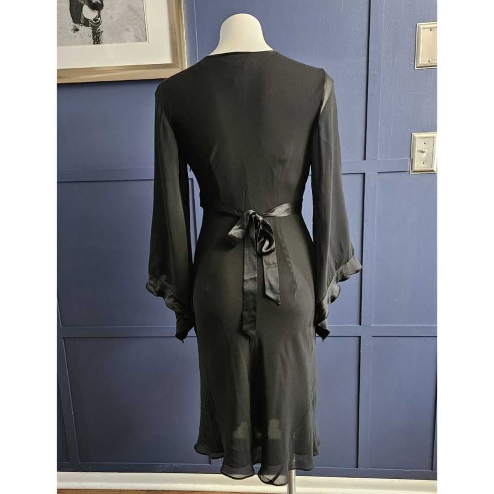 Express Sheer Sleeve V Neck Black Silk Dress sz 8 - image 3
