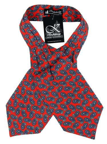 Red & Navy Paisley Print Pure Silk Vintage Look Cr