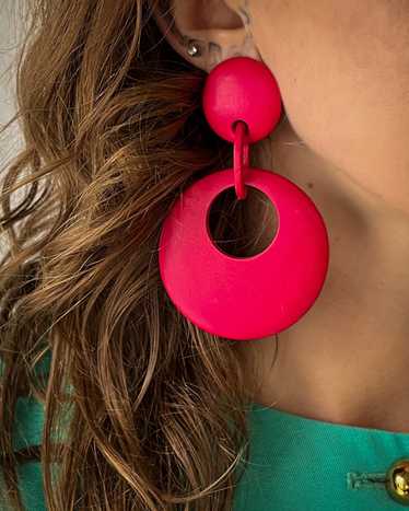 80s Hot Pink Wood Earrings