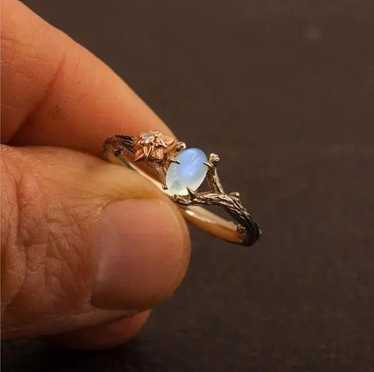 Jewelry Two Tone Twig Leaf Flower Moonstone Ring