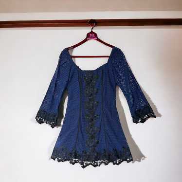 Sara Campbell size 4 blue and black dress lace NWO