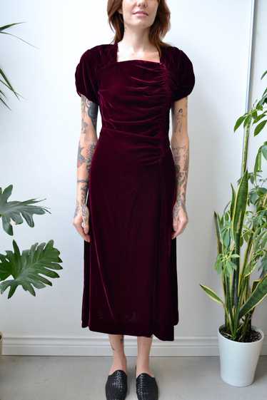 Deep Magenta Forties Velvet Dress