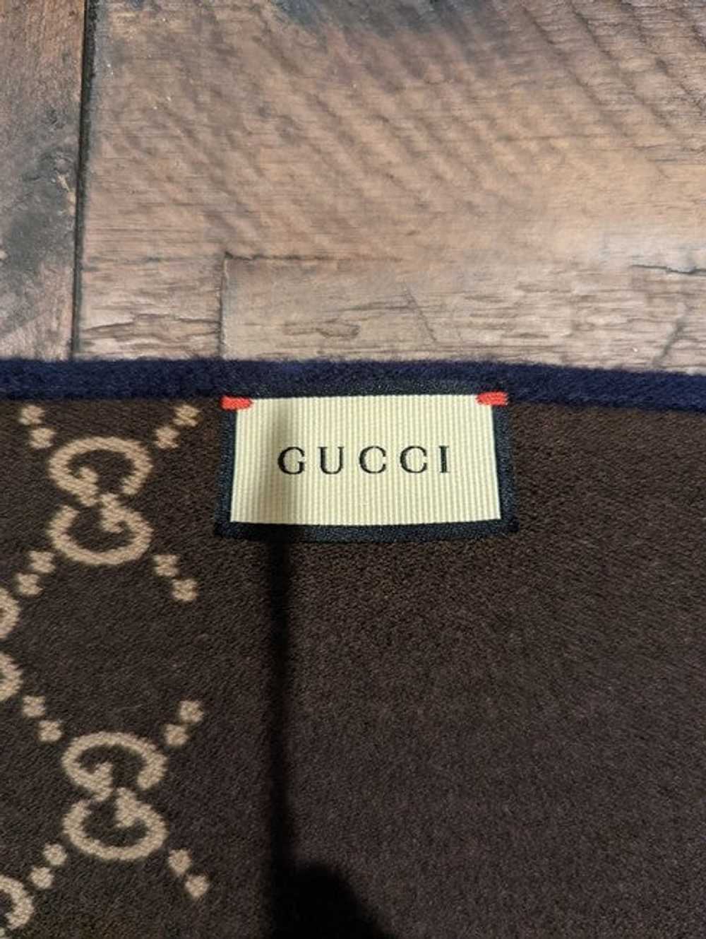 GUCCI Blue/Brown Gg Ripon Wool Unisex Scarf/Wrap - image 3