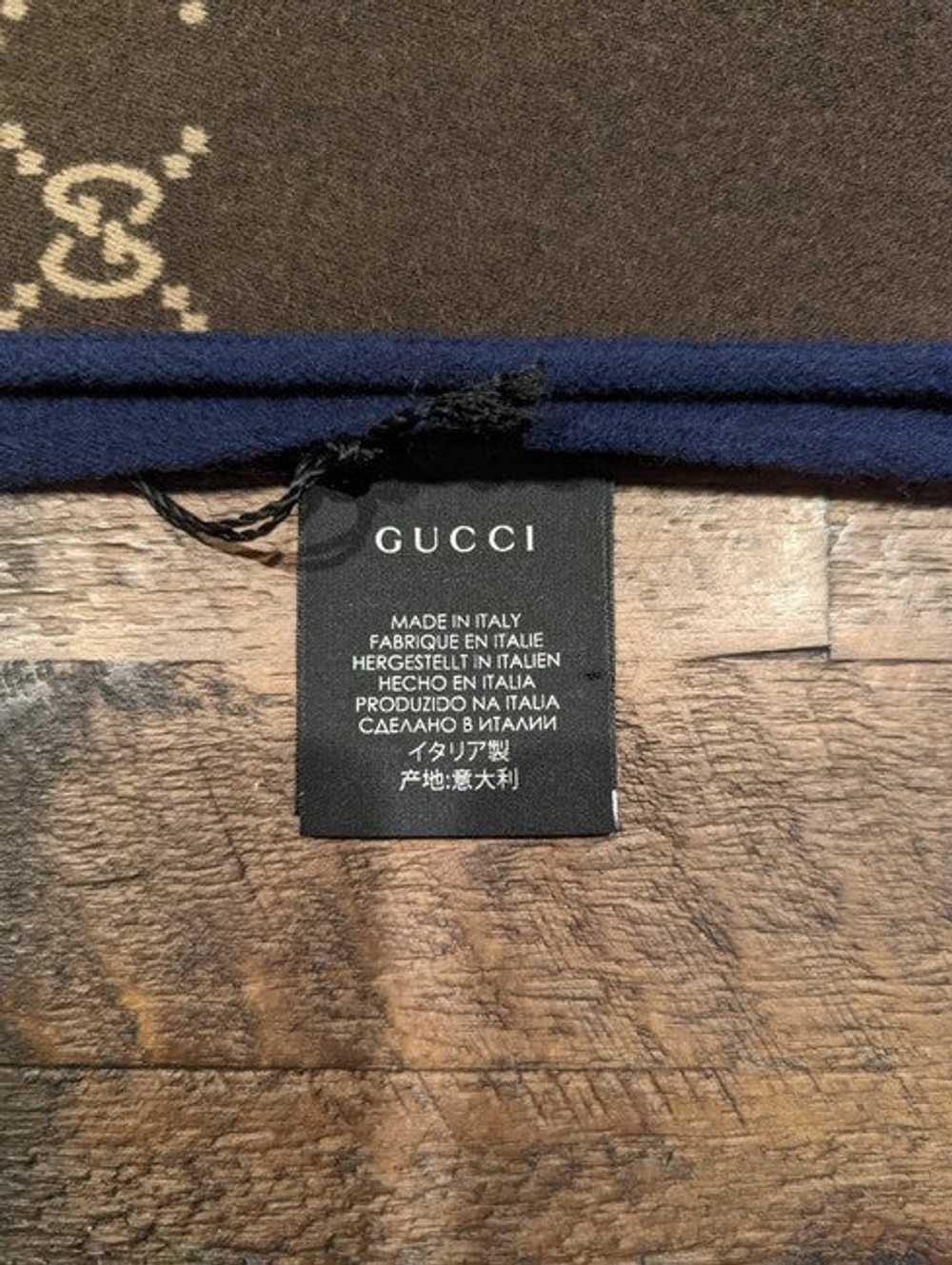 GUCCI Blue/Brown Gg Ripon Wool Unisex Scarf/Wrap - image 6