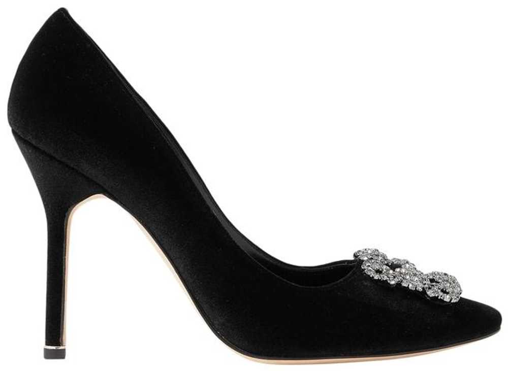 MANOLO BLAHNIK Black Hangisi 105 Embellished Velv… - image 1